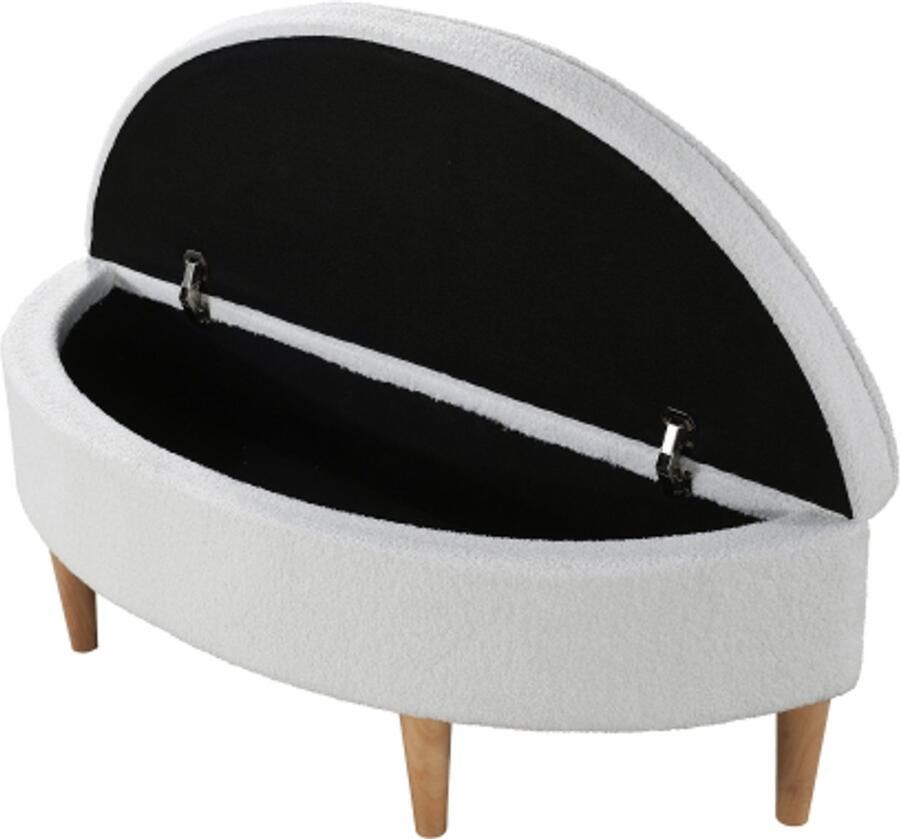 Gestoffeerde Bank Halfronde Bedbank Slaapkamerbank Of Eetkamerbank Met Opbergruimte Witte Vliesimitatie Bekleding Houten Poten Modern Design Luxe Zitmeubel