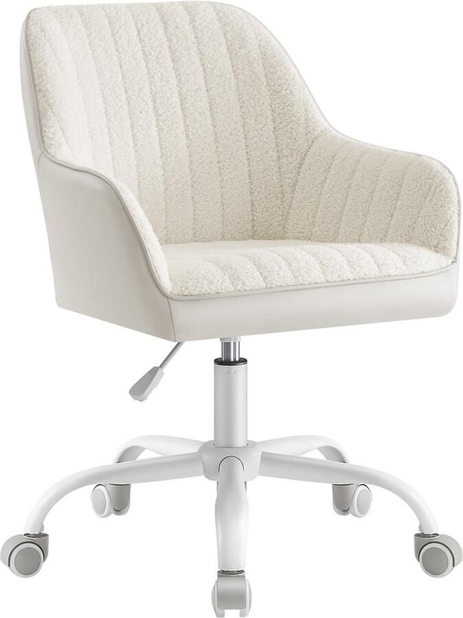 Rootz Living Rootz Gestoffeerde Bureaustoel Cappuccino Beige Wolkenwit Stalen frame Sherpa Kunstleer Ergonomisch ontwerp 62 cm x 62 cm x (83 5-93 5 cm)