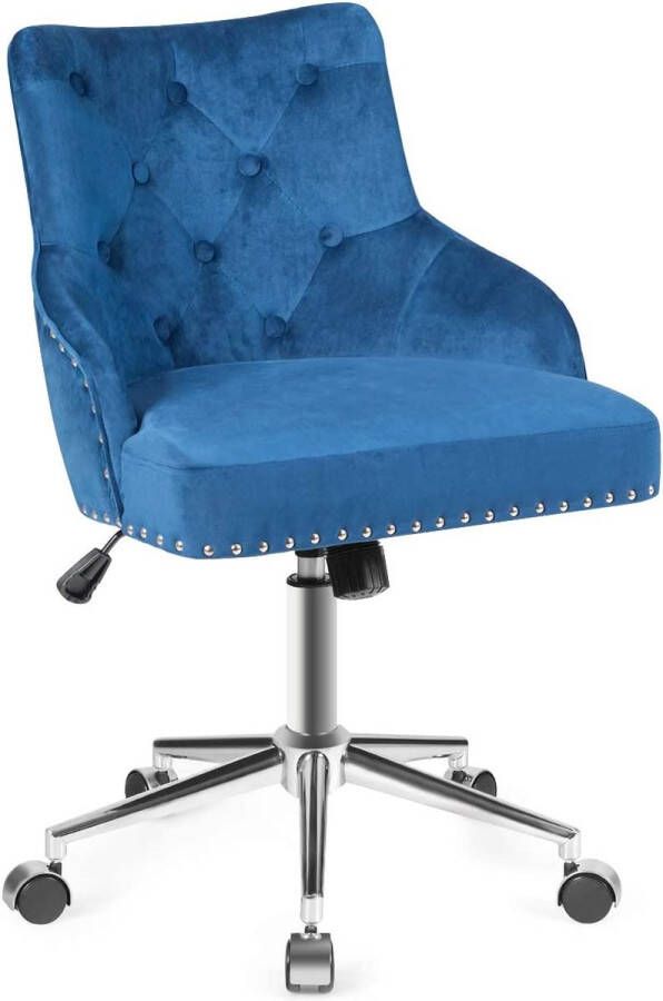 gestoffeerde bureaustoel in hoogte verstelbare draaistoel fauteuil met fluwelen accent 360 ° draaibare receptiestoel verstelbare bureaustoel voor woonkamer slaapkamer studeerkamer (blauw)