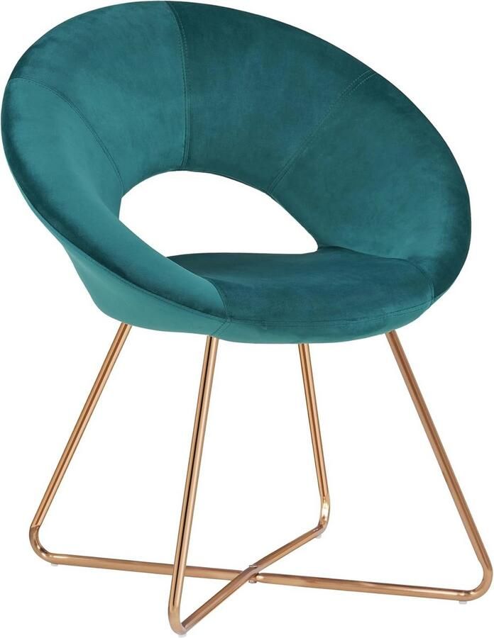 Gestoffeerde Eetkamerstoel Fluwelen Fauteuil met Metalen Benen in Teal