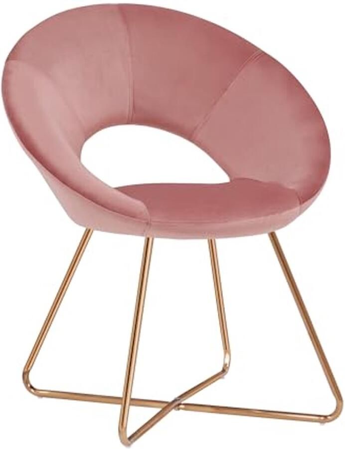 Gestoffeerde Eetkamerstoel Fluwelen Fauteuil met Vergulde Metalen Benen Roze