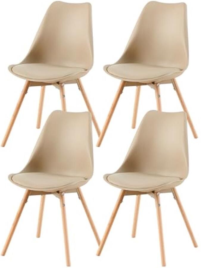 Gestoffeerde Eetkamerstoel Set van 4 met Massief Houten Zitting