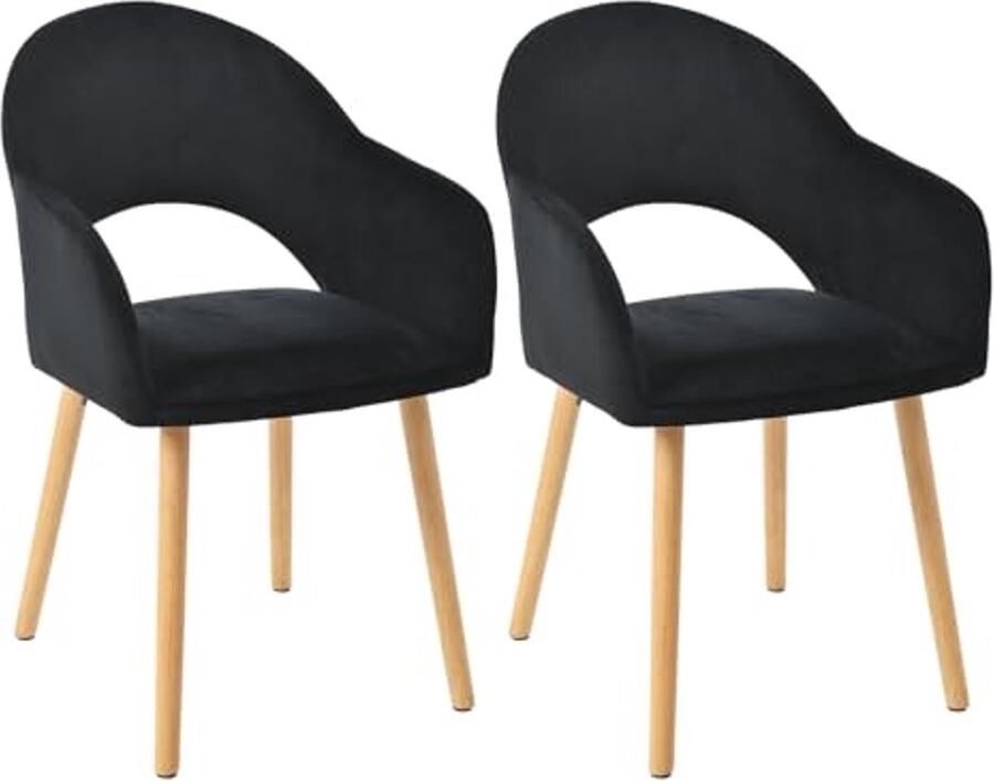 Gestoffeerde Eetkamerstoelen met Houten Poten en Armleuningen Set van 2 Keukenstoelen