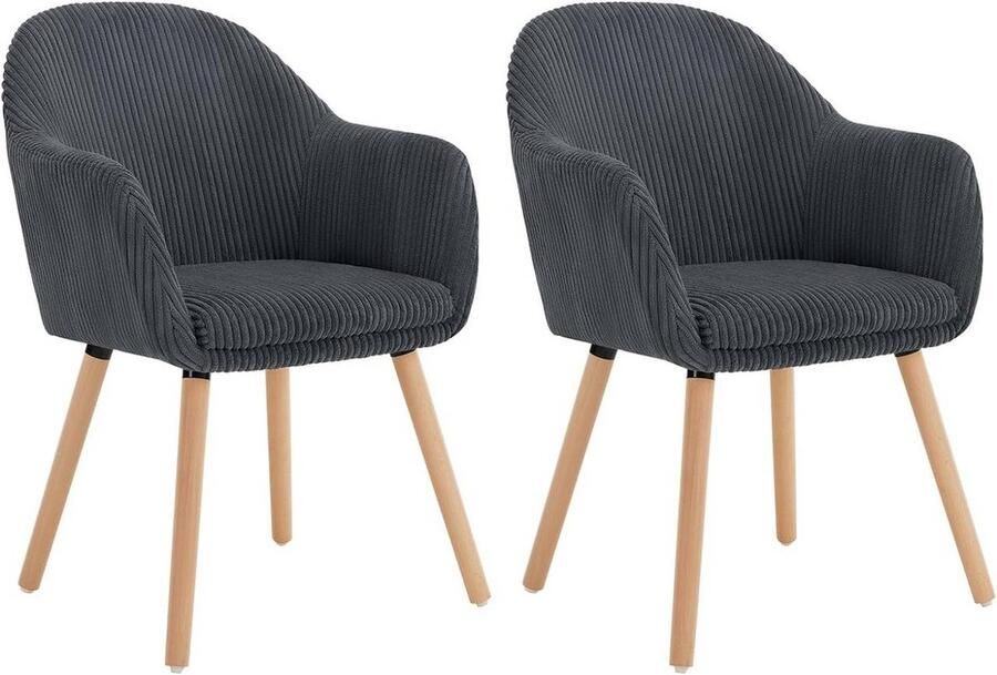 Rootz Living Rootz Gestoffeerde Eetkamerstoelen Set van 2 Fauteuils Comfortstoelen Hoog comfort robuust ontwerp veelzijdig gebruik Corduroy en hout 55 5 cm x 83 5 cm x 56 5 cm
