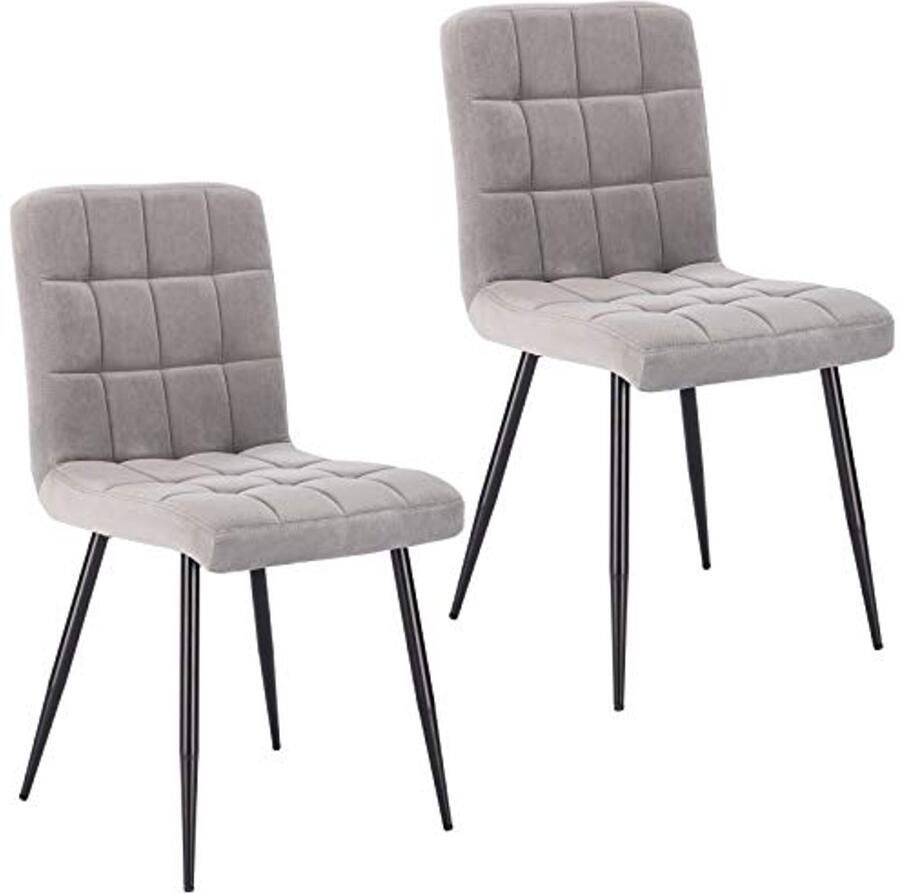 Gestoffeerde Eetkamerstoelen Set van 2 Fluwelen Keukenstoelen met Metalen Poten in Lichtgrijs