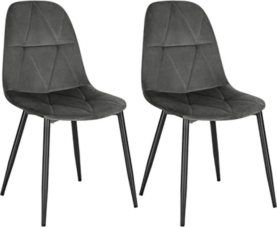 Gestoffeerde Eetkamerstoelen Set van 2 met Rugleuning voor Keuken en Woonkamer Ergonomisch Design in Donkergrijs