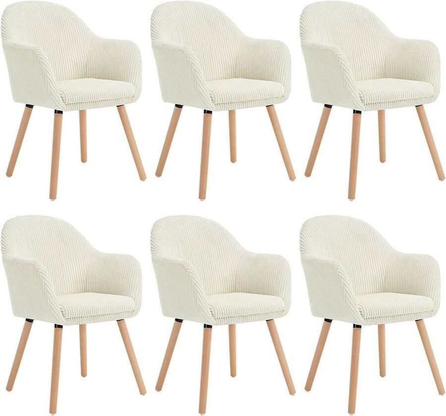 Rootz Living Rootz gestoffeerde eetkamerstoelen set van 6 fauteuils comfortabele zit hoog comfort robuust en stabiel veelzijdig gebruik corduroy en hout 55 5 cm x 83 5 cm x 56 5 cm