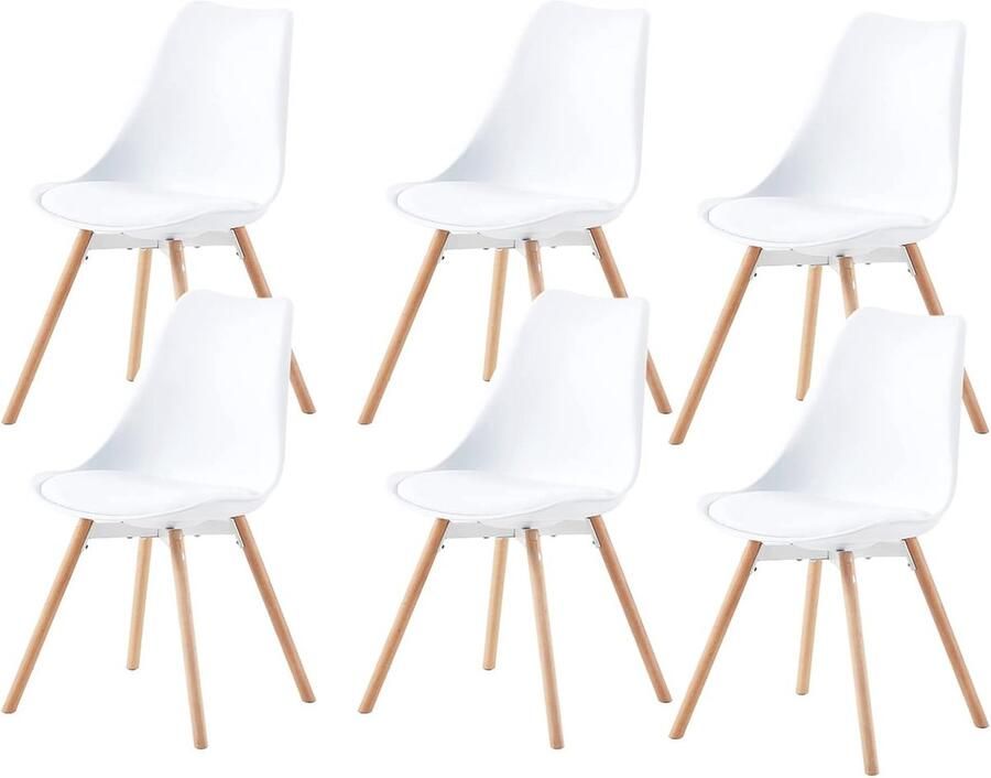 Gestoffeerde Eetkamerstoelen Set van 6 Massief Houten Zitting en Rugleuning Ideaal voor Woonkamer Keuken en Vergaderkamers Wit