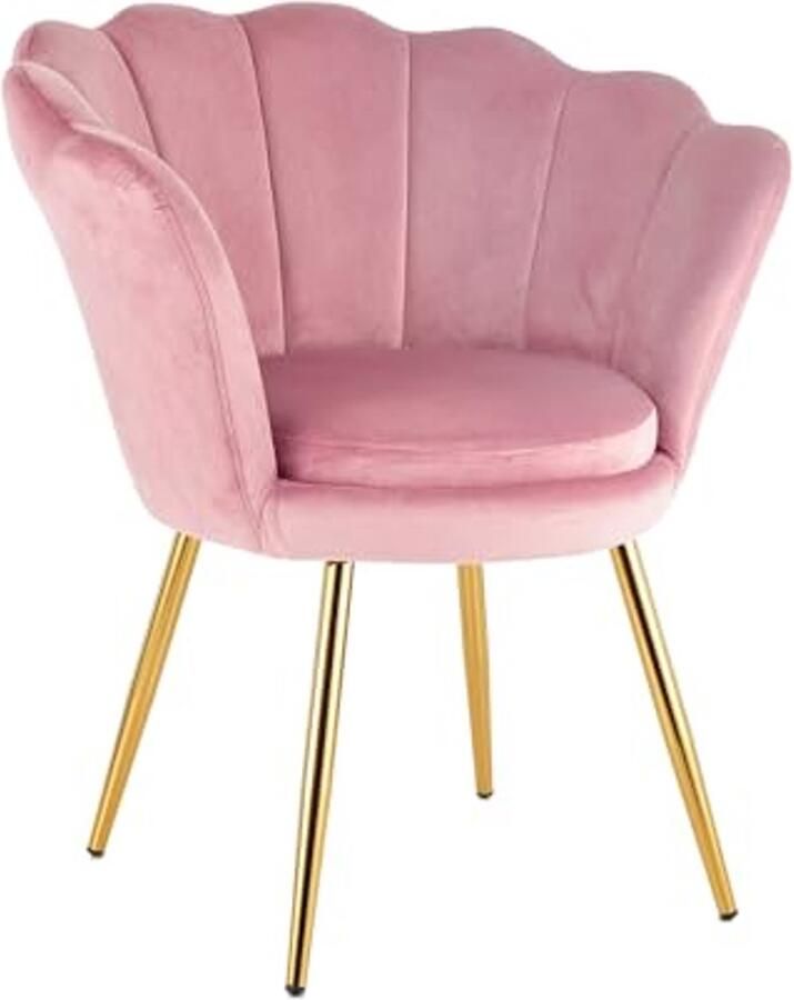 Gestoffeerde fauteuil met schelp-rugleuning van fluweel en gouden poten voor woonkamer en slaapkamer