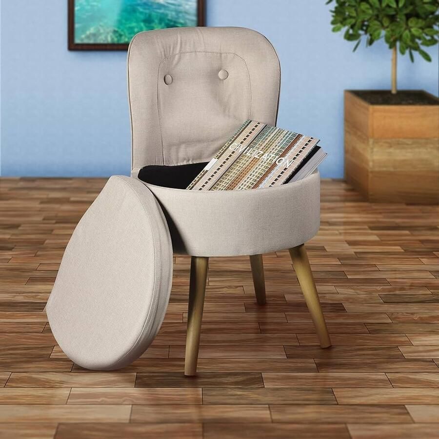 Gestoffeerde fauteuil 'Vince' comfortabele stoel crème hout 42 x 42 x 71 cm