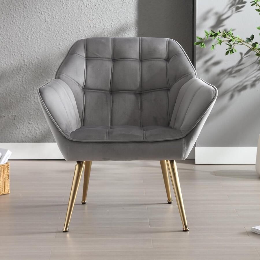 Gestoffeerde fluwelen kuipstoel met metalen poten Moderne accentstoel voor woonkamer