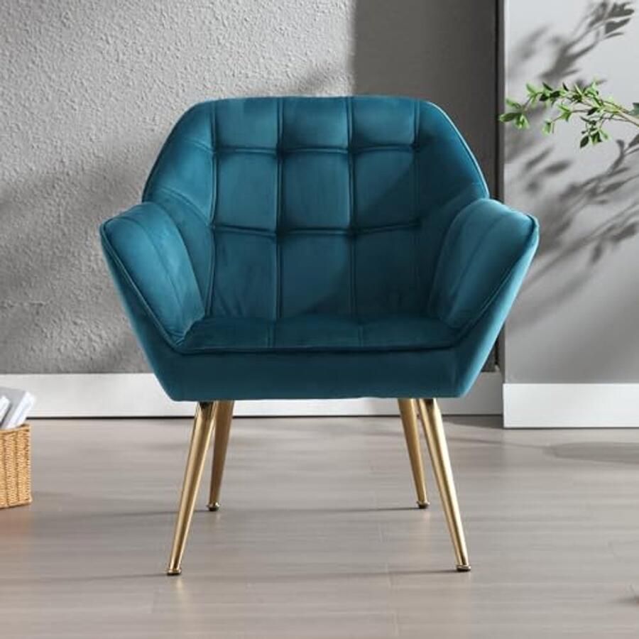 Gestoffeerde fluwelen kuipstoel voor woonkamer moderne fauteuil met metalen poten