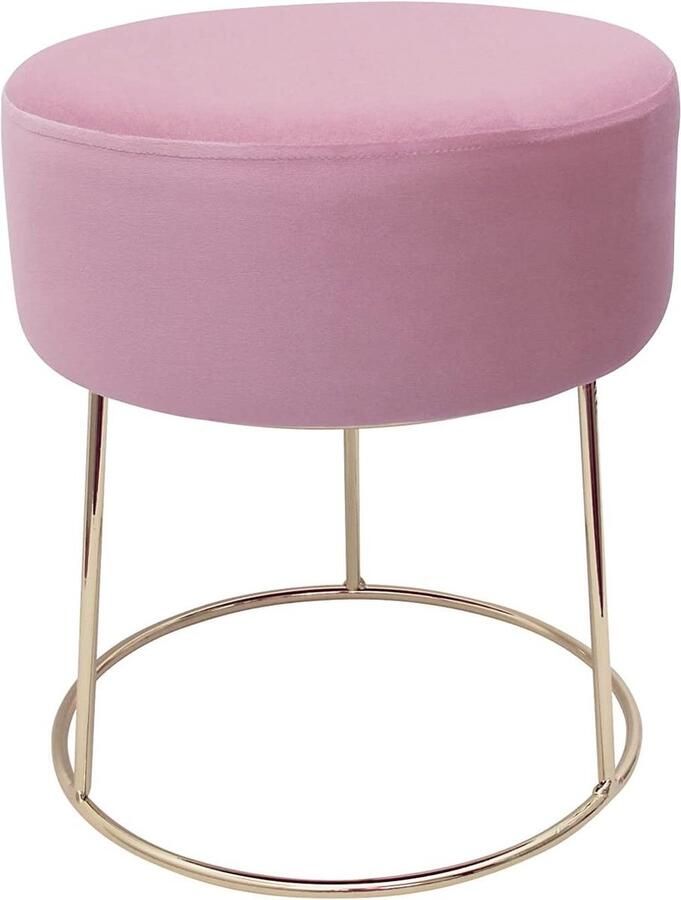 Gestoffeerde fluwelen ronde kruk met metalen poten in goud Roze Max. 150 kg belastbaar Voor slaap- en woonkamer Houten kruk