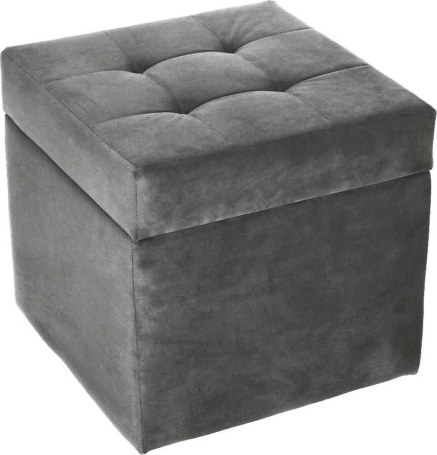 Gestoffeerde kruk 45 x 45 cm zilverkleurig zachte zitting opklapbaar met opbergruimte (50 liter) bestand tegen een belasting van maximaal 100 kg velours kruk voor woonkamer