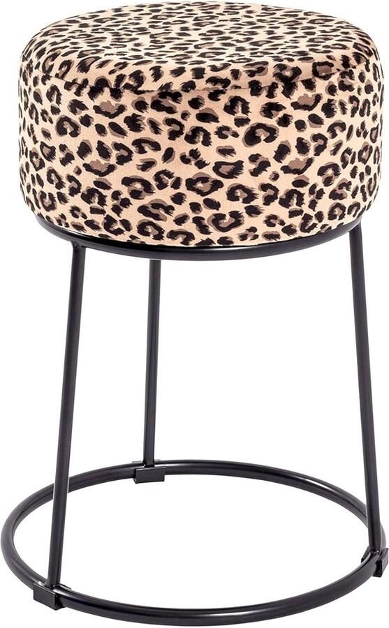 Gestoffeerde Kruk Fluwelen Luipaardmotief 1 stuk Zwart Gelakt Metaal
