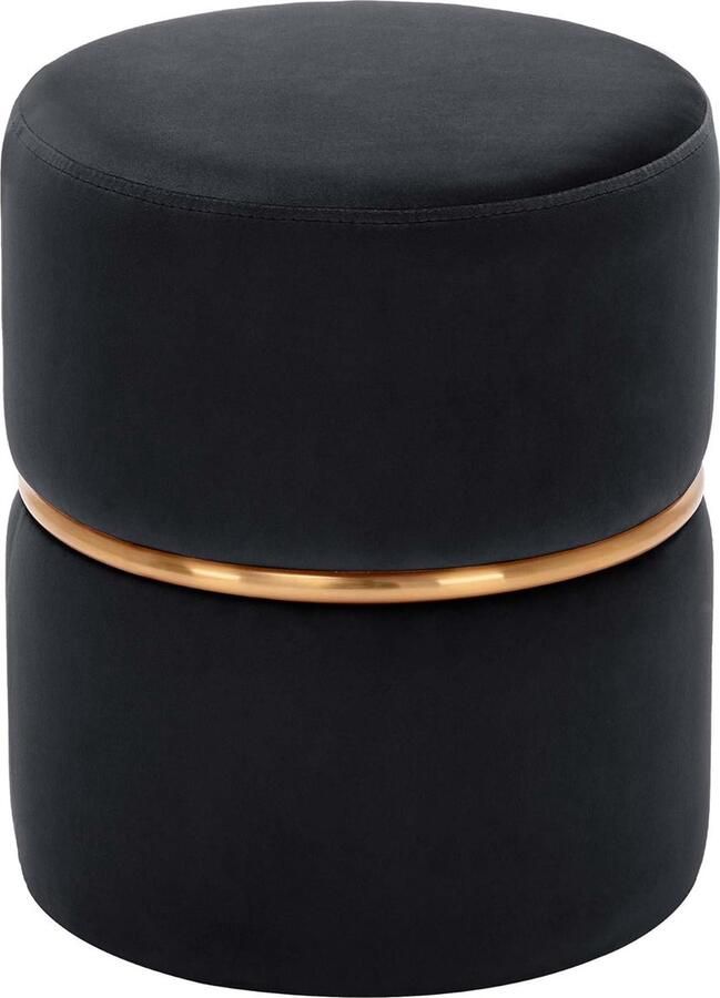 Gestoffeerde kruk ronde Ottomaanse uitstekend design gouden metalen ring 9123 zwart materiaal: fluweel