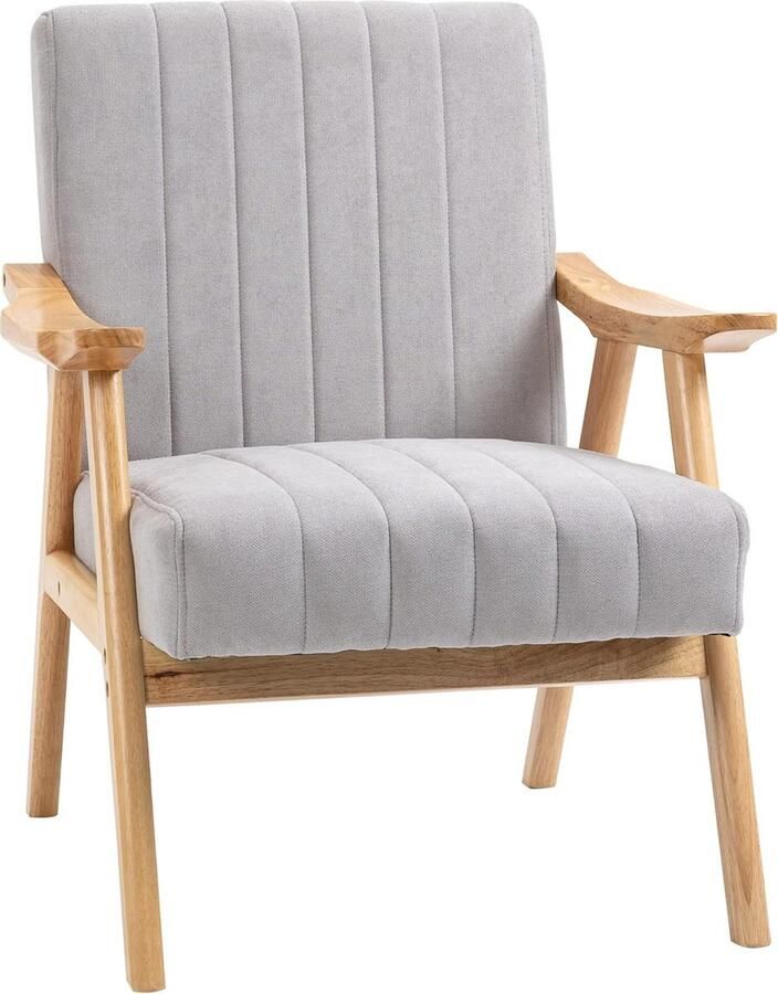 Gestoffeerde Oorfauteuil in Fluweellook met Armleuningen Luxe Scandinavische Loungestoel voor Woonkamer en Slaapkamer Lichtgrijs