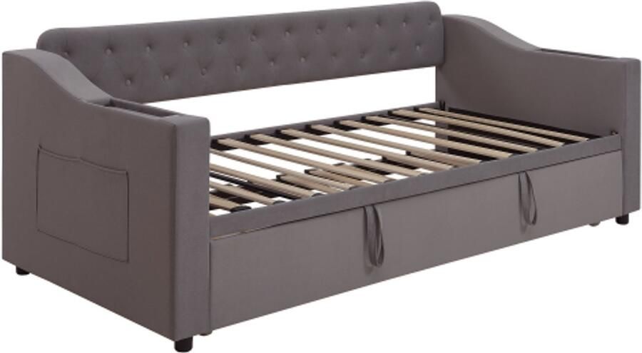 Gestoffeerde slaapbank 90 180x190 cm bredere en dikkere armleuningen met USB-oplaadpoort geïntegreerde opbergruimte in de armleuningen met opbergvakken met lattenbodem fluwelen stof donkergrijs