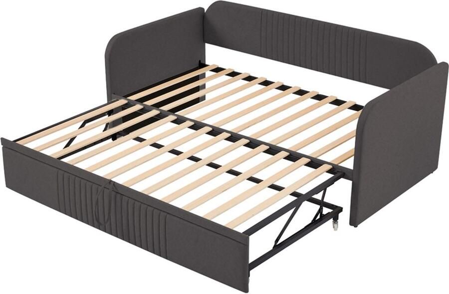 Gestoffeerde slaapbank 90 180x190cm zonder matras met uittrekbaar bed klassiek stijlvol verticaal gestreept decoratief ontwerp multifunctioneel meubel als sofa en bed ademend comfortabel linnenmateriaal donkergrijs