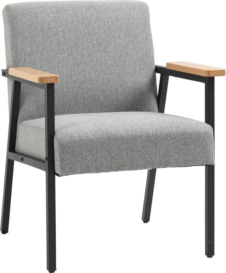 Gestoffeerde Vleugelstoel met Linnenlook Moderne Loungestoel voor Woonkamer en Eetkamer Comfortabele Accentstoel in Grijs - Foto 2