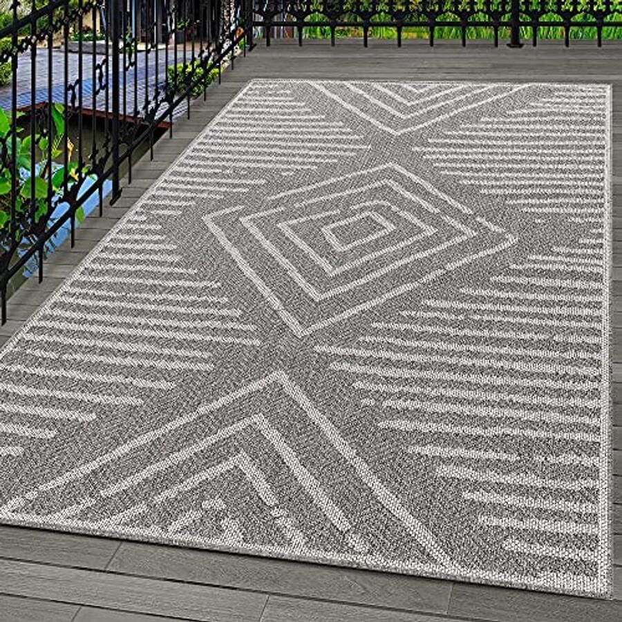 Gestreept Grijs Buiten Tapijt 120 x 170 cm voor Terras en Balkon