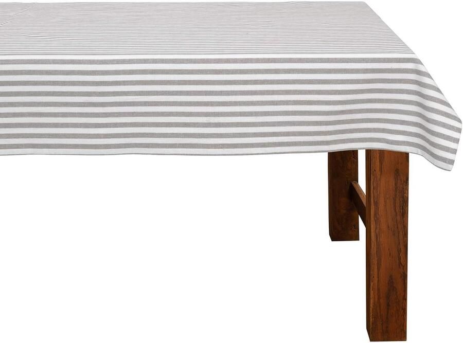 Gestreept tafelkleed 100% katoen 1 stuk grijs wit 100 x 140 cm