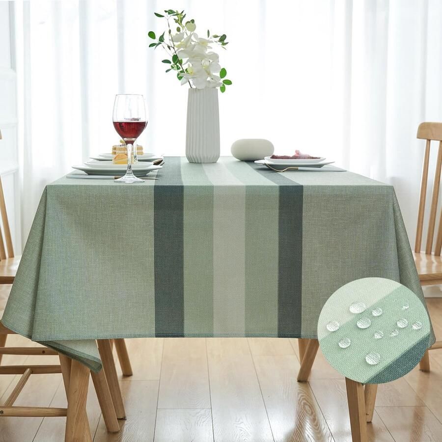 Gestreept tafelkleed Modern 240 x 140 cm Groen Linnen