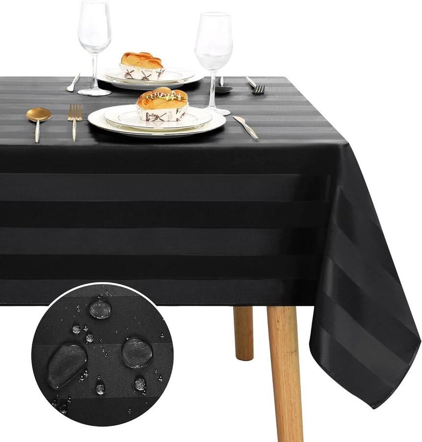 Gestreept tafelkleed stijlvol en waterafstotend 1 stuk zwart