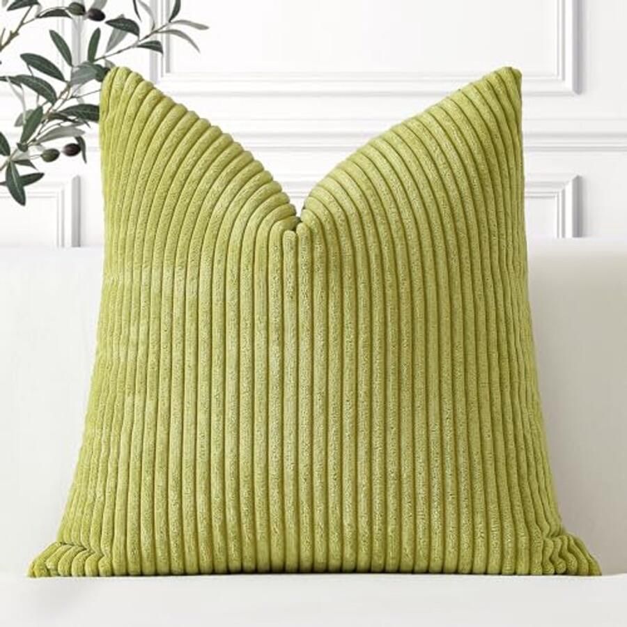 Gestreepte corduroy kussenhoes 40 x 40 cm Appelgroen Super Zachte Decoratieve Kussensloop voor Sofa Bank Slaapkamer en Auto