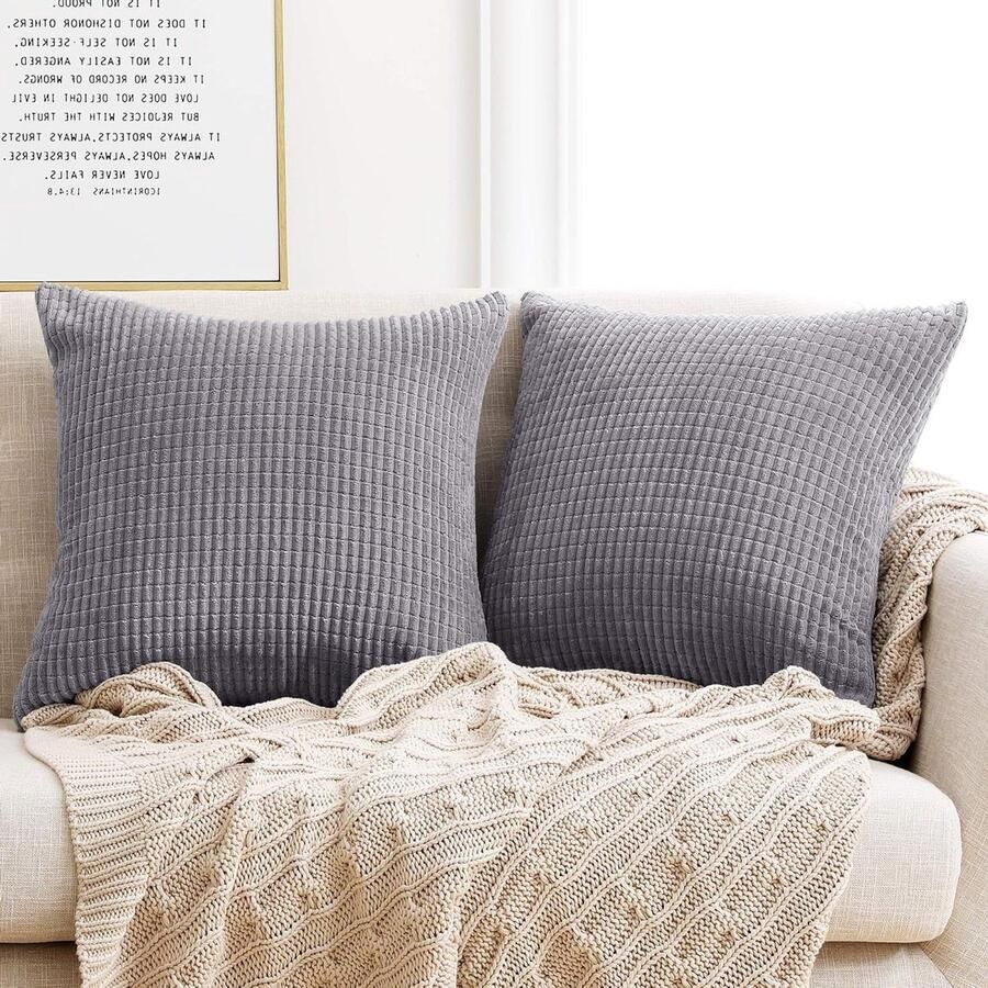 Corduroy Kussenhoes met Verbogen Rits 50x50 cm Lichtgrijs Fluwelen Kussenovertrekken Bank Woonkamer Vierkante 2 stuks Bankkussen