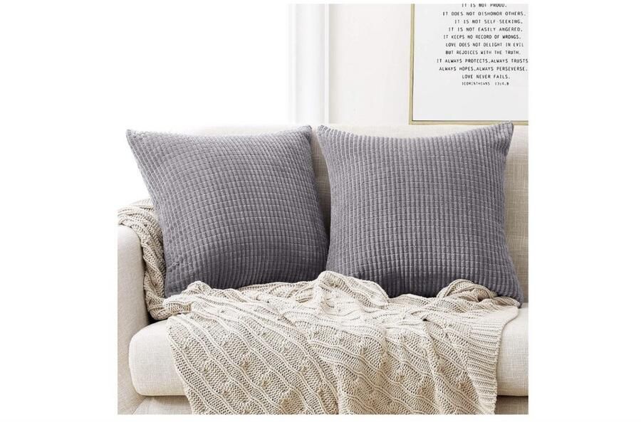 Gestreepte Corduroy Kussenhoes met Verbogen Rits 40x40 cm Lichtgrijs Fluwelen Kussenhoezen voor Bank Woonkamer set van 2 Vierkante