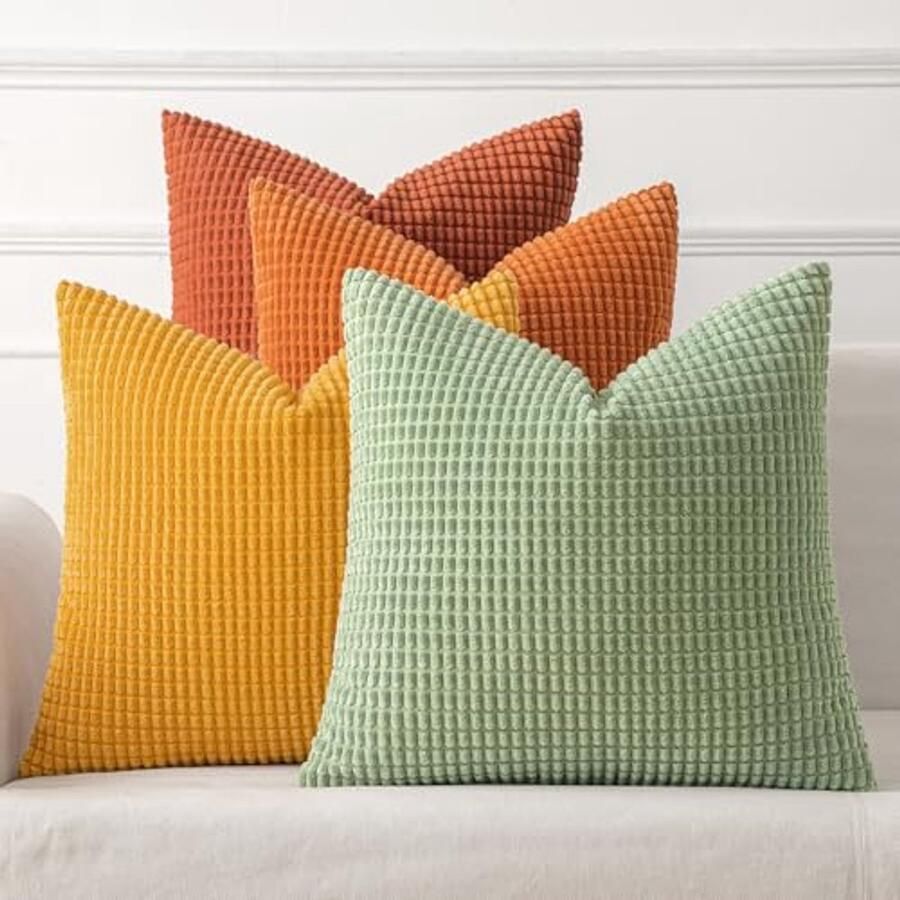 Gestreepte Corduroy Kussenhoezen Set van 4 50 x 50 cm Decoratieve Sierkussenhoezen voor Sofa Stoel en Slaapkamer