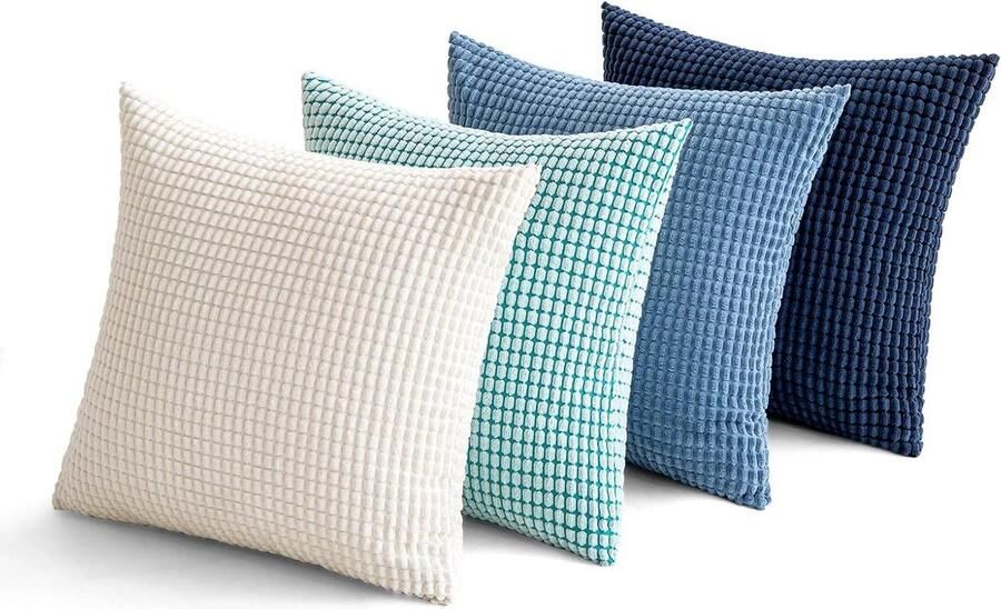 Gestreepte corduroy stof vierkante kussensloop decoratieve kussenslopen met onzichtbare rits sofa stoel bank slaapkamer 40x40 cm 4 stuks blauw serie