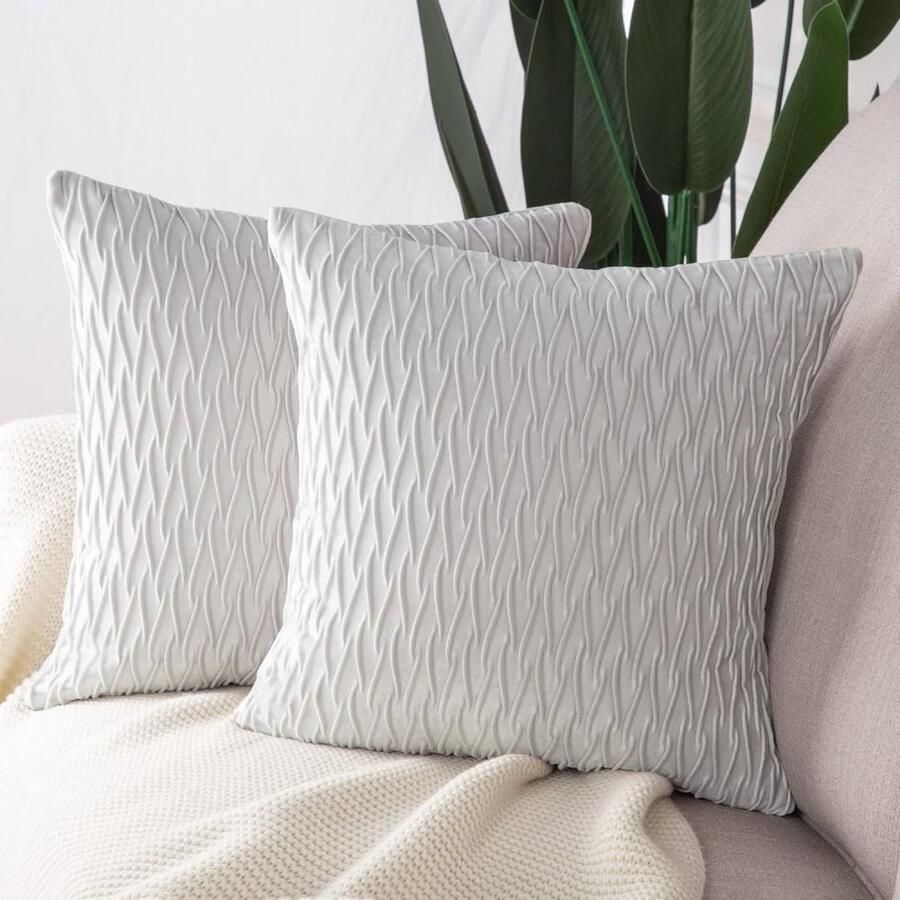 Gestreepte decoratieve kussensloop moderne fluwelen vierkante kussensloop met textuur voor slaapbank bank stoel slaapkamer woonkamer 18x18 inch 2-pack Donkerblauw 45*45cm - Foto 3