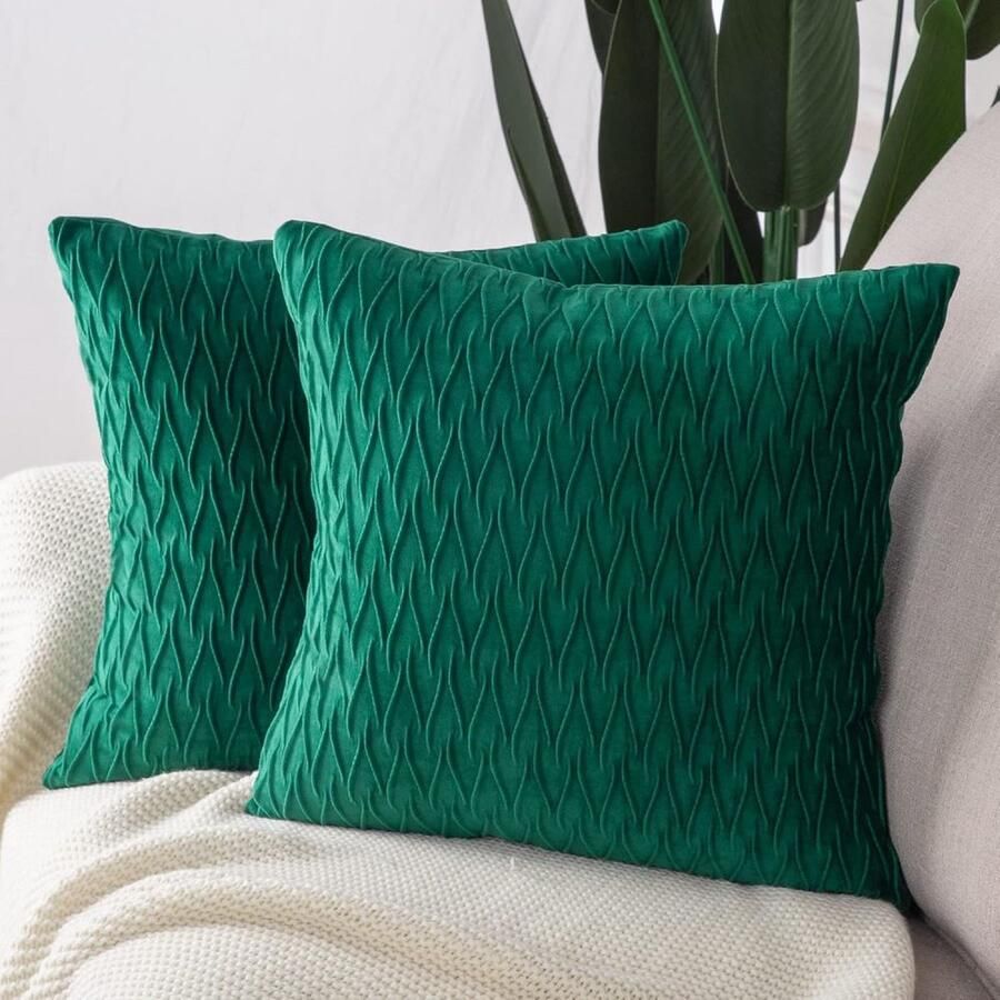 Gestreepte decoratieve kussensloop moderne fluwelen vierkante kussensloop met textuur voor slaapbank bank stoel slaapkamer woonkamer 18x18 inch 2-pack Donkerblauw 45*45cm - Foto 2