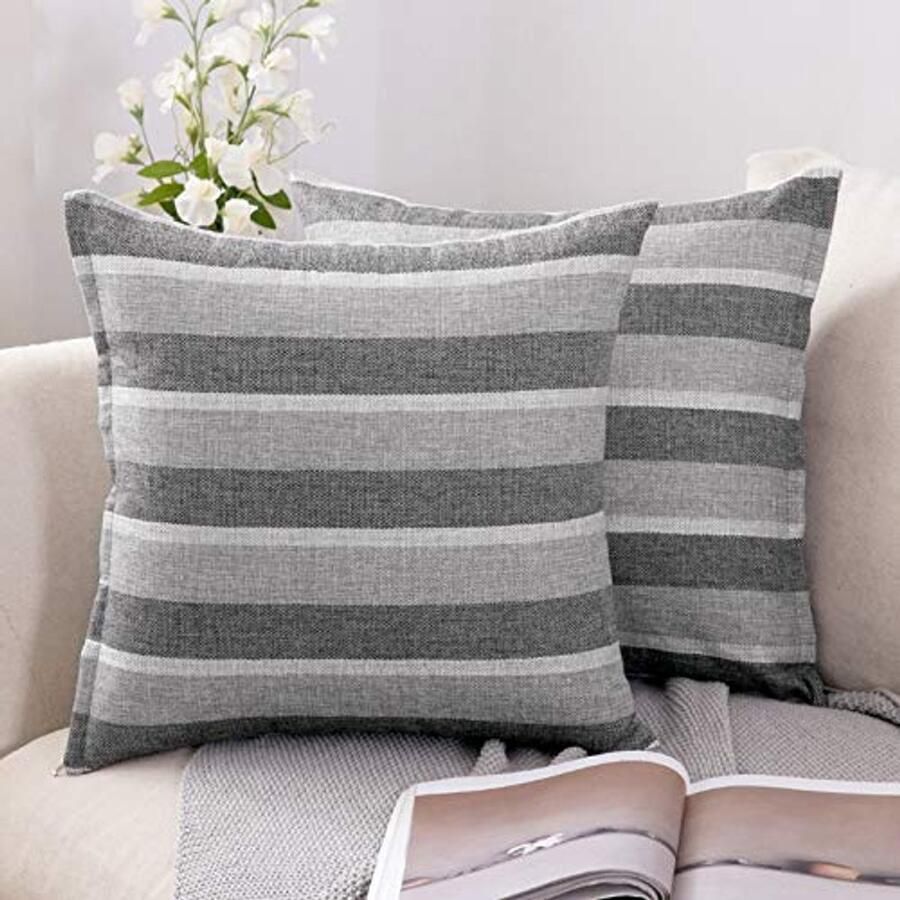 Gestreepte Kussenhoes van Faux Linnen Set van 2 Decoratieve Kussenhoezen voor Sofa en Bed 50x50 cm