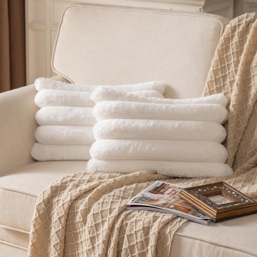 Gestreepte Kussenslopen voor Bank Crèmewit Set van 2 30x50 cm