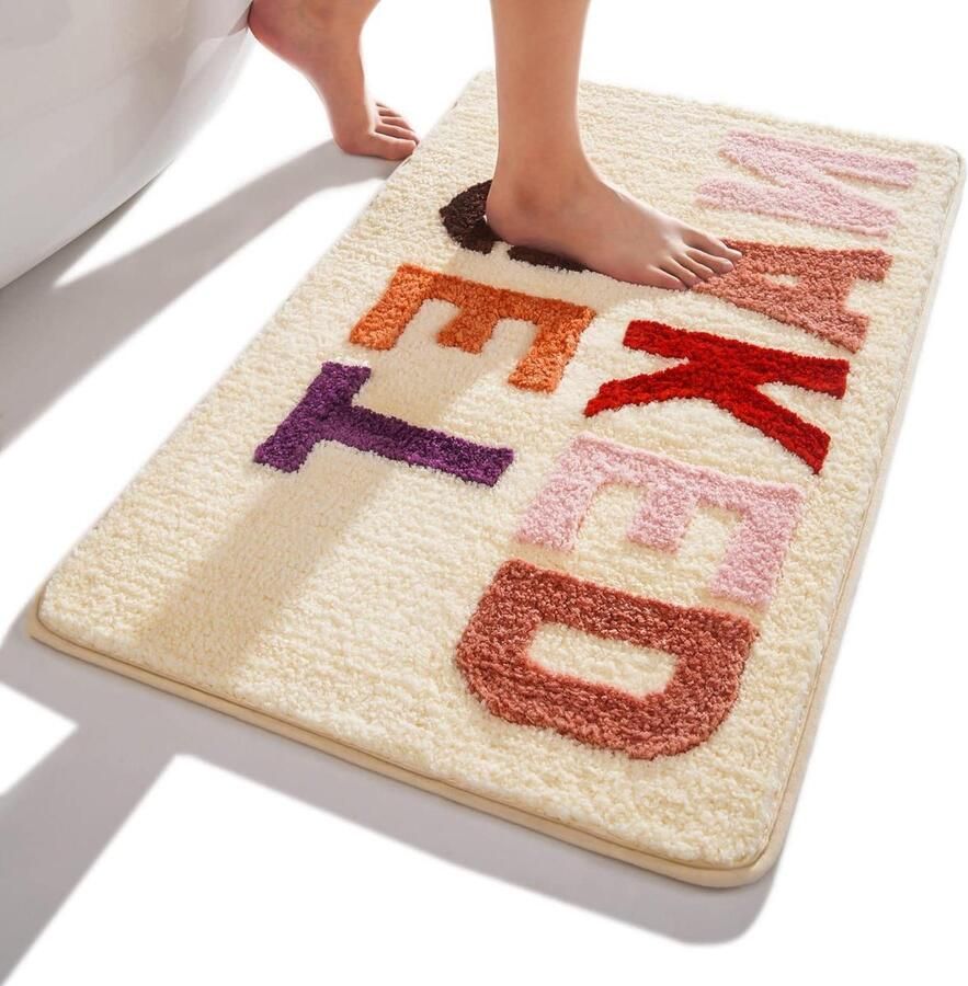 Get Naked Badmat Beige Kleurrijke Badmat Antislip Wasbaar Leuke Badmat Zachte Microvezel Douchemat Absorberend 50 x 80 cm