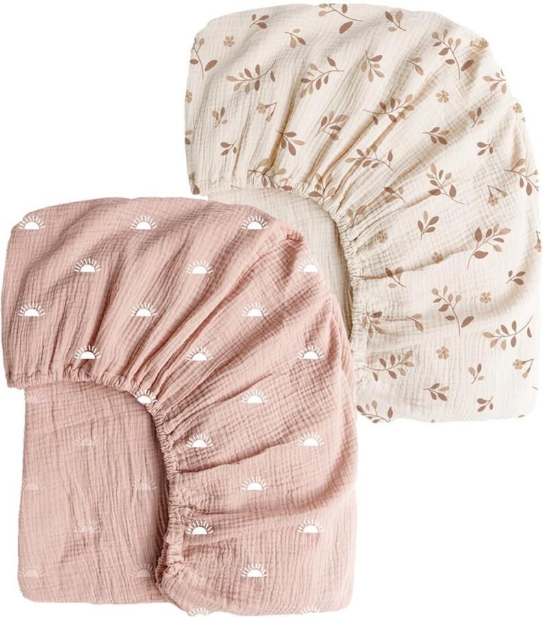 Getailleerd laken 2 stuks S 82*41CM Gekreukt kinderlaken Volledige hoes voor kinderbedje Ademend kinderlaken Wieglaken Zacht en ademend Geschikt voor wiegjes ledikantjes en ovale manden Matrashoes