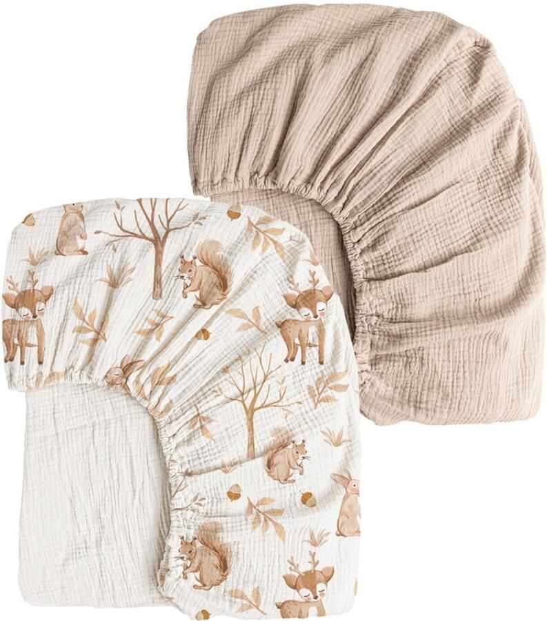 Getailleerd laken 2 stuks S 82*41CM Gekreukt kinderlaken Volledige hoes voor kinderbedje Ademend kinderlaken Wieglaken Zacht en ademend Geschikt voor wiegjes ledikantjes en ovale manden Matrashoes