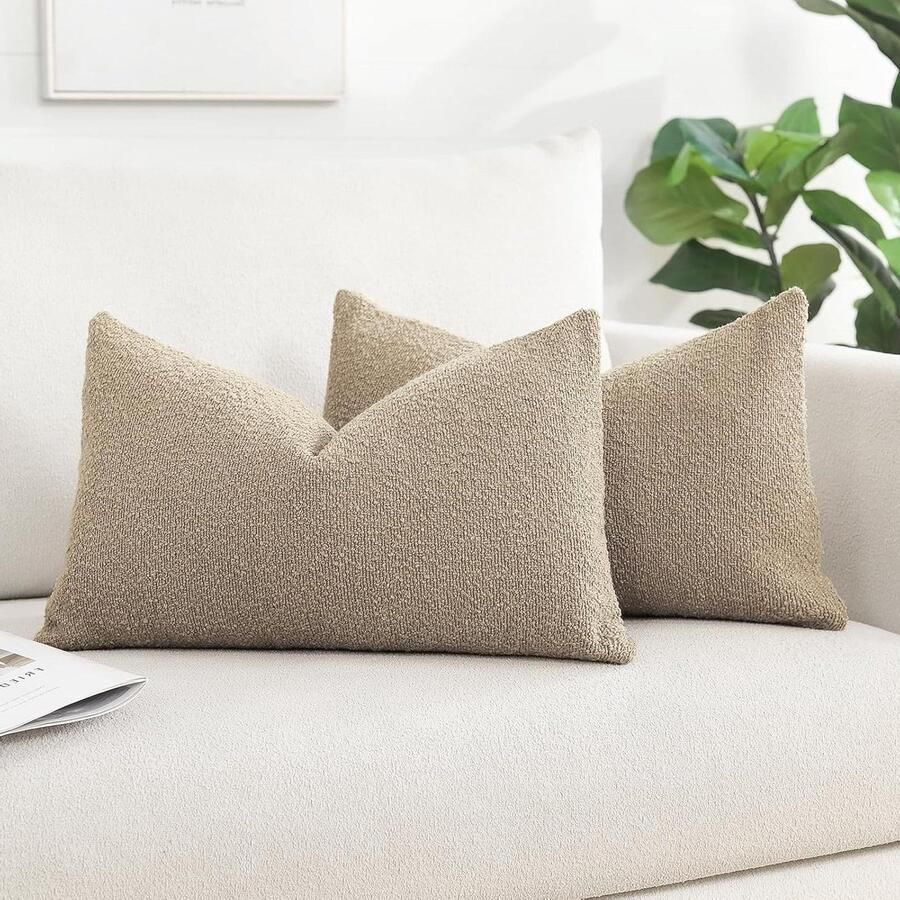 Getextureerde bouclé kussenhoezen knusse en zachte decoratieve kussenslopen voor lendenkussens set van 2 woondecoratie voor stoel bank slaapkamer en woonkamer 30x50cm kameel kussensloop 30x50