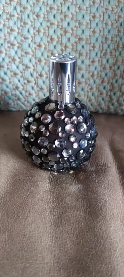 Geurlamp -Catalytic Geur Lamp satined glass & rhinestone shining brown ø 9 cm