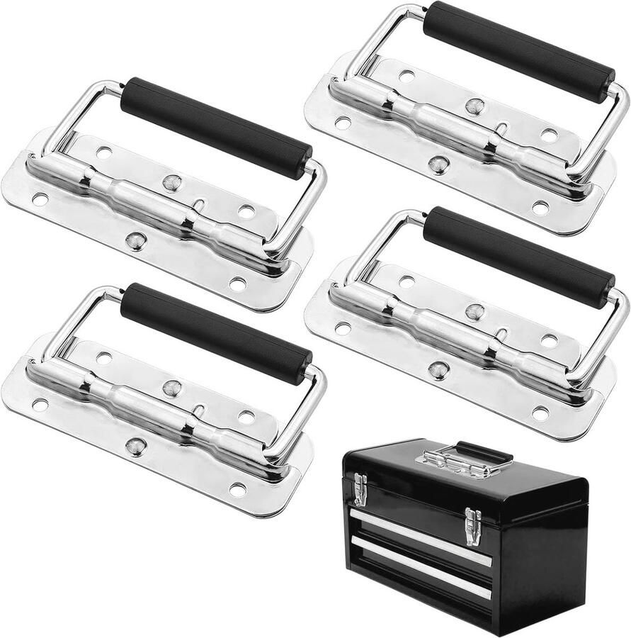 Geveerde Kistengreep 110 mm Inklapbare Handgrepen voor Gereedschapskisten Roestvrij Staal (4 Stuks)
