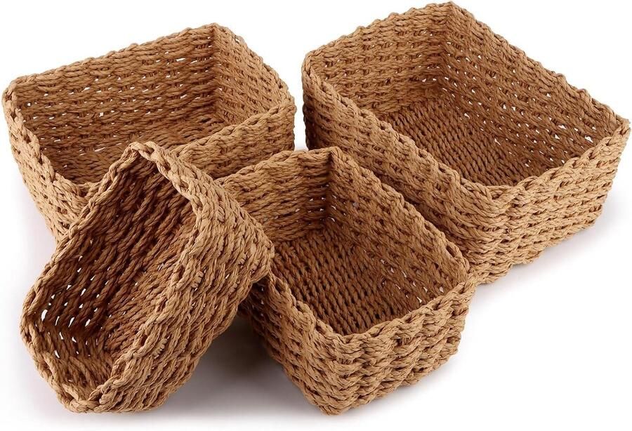 Gevlochten opbergmanden Set van 4 stapelbare mandjes voor boho-decoratie van papiertouw geschikt voor woonkamer keuken kinderkamer en badkamer
