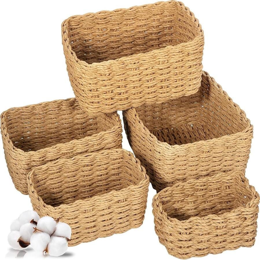 Gevlochten opbergmanden van papiertouw set van 5 voor kleding keukens badkamers en speelgoed