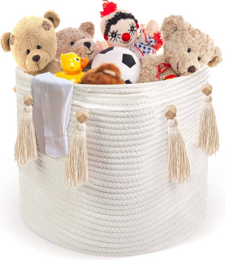 Gevlochten touwmanden grote wasmand van katoenen touw opbergmand gevlochten ronde geschenkmand met handvatten speelgoedopslag voor de kinderkamer wasorganisatie