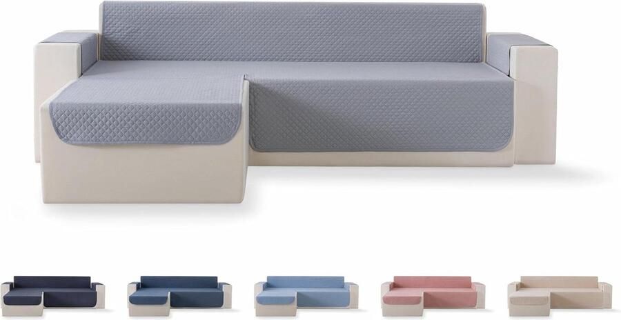 Gevoerd ruitpatroon ademend gemakkelijk te reinigen lichtgrijs chaise rechts 200 cm Bankovertrek zitbescherming