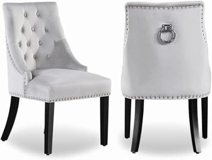 Gevoerde eetkamerstoel van velours in klassieke stijl met metalen ring Lichtgrijs