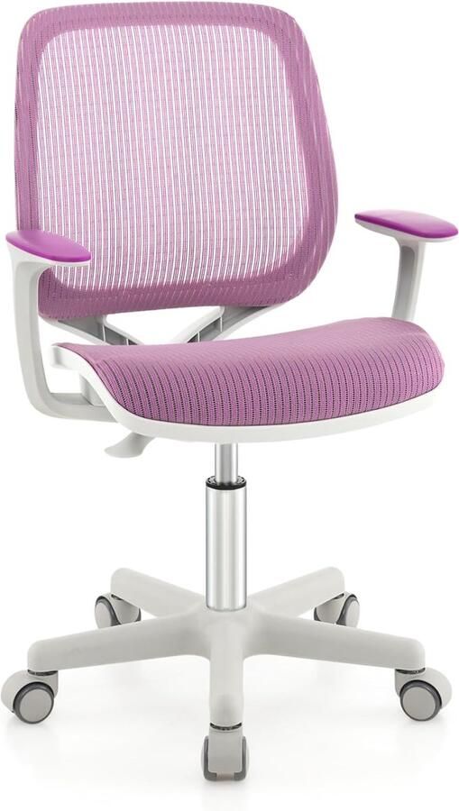 Gevoerde kinderbureaustoel draaistoel voor kinderen in hoogte verstelbare bureaustoel van 80 tot 92 cm ergonomische kinderstoel om te leren max. 75 kg (paars)