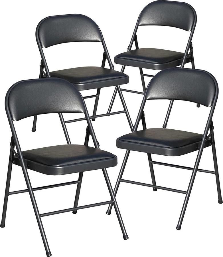 Gevoerde Klapstoel Set van 4 Zwart Comfortabele en Inklapbare Stoelen voor Binnen en Buiten